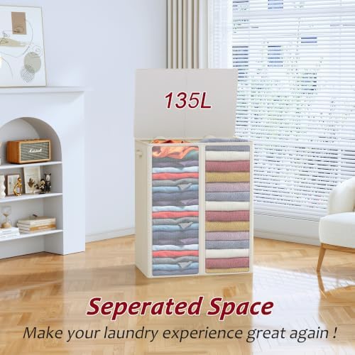 135L Laundry Hamper 2 Section, Large Laundry Hamper - Image 4