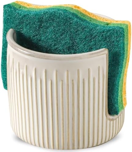 Ceramic Sponge Holder for Kitchen Sink, Scrub Sponge Dish Rack, Farmhouse by Seyatoo