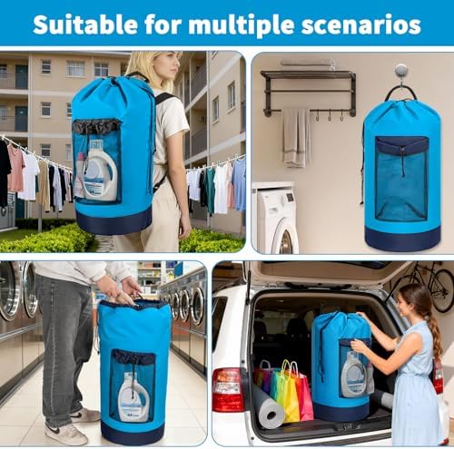 150L Laundry Bag Backpack with 3 Sizes Mesh Wash Bags and Shoulder Straps - Image 6