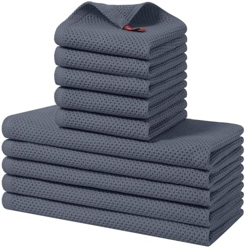Homaxy 10 Pack 100% Cotton Kitchen Towels and Dishcloths Set, Dark Grey by Homaxy