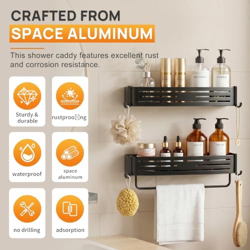 Black Adhesive Square Shower Caddy - Image 3
