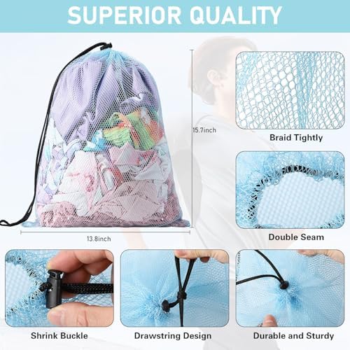 10Pcs Multicolor Mesh Drawstring Bags: Nylon Mesh Laundry Gym Travel Beach Bags - Image 5