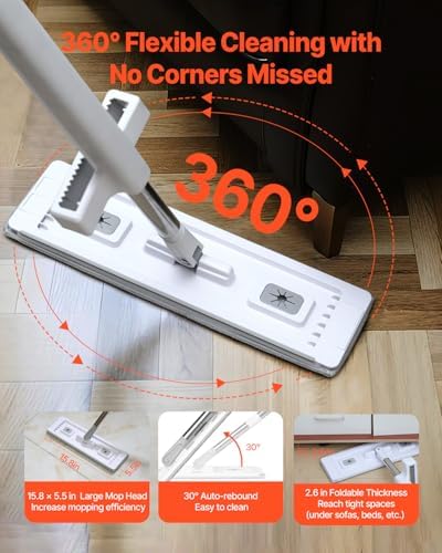 VEVOR Flat Mop, Self Wringing, Microfiber Floor Cleaner - Image 4