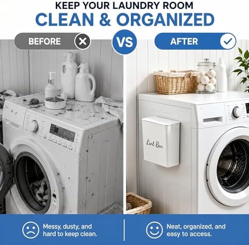 Magnetic Lint Bin with Lid for Laundry Room, Compact Plastic Dryer Lint Holder - Image 5
