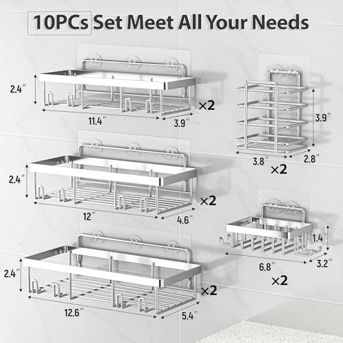Liuoud 10 Pack Shower Caddy for Inside Shower Silver Bathroom Storage Decor - Image 2