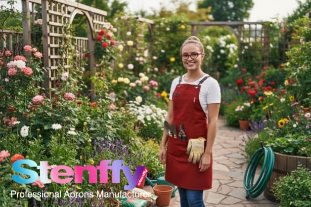 10 Pack Kitchen Aprons, Work Apron, Canvas, Multiple Pockets, Gardening, Painting, BBQ, Artist, Carpenter, Sizes M to XXL, Red