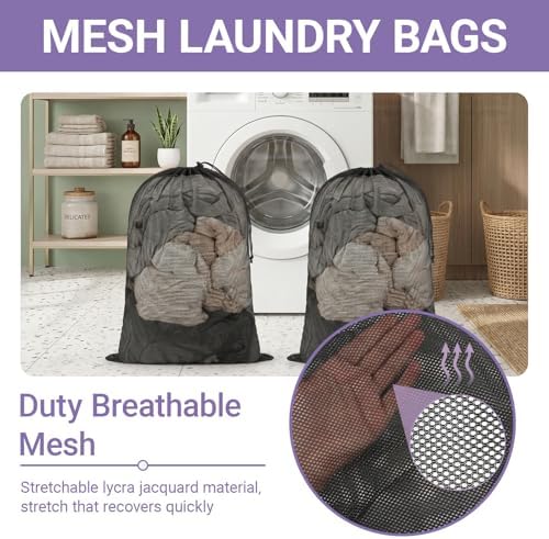 2 Pack Large Mesh Laundry Bags Black 23.6x35.4 Inch - Image 2