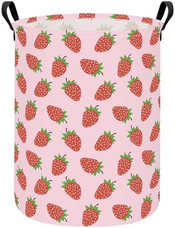 Round Strawberry Laundry Hamper, Storage Basket by ONOEV