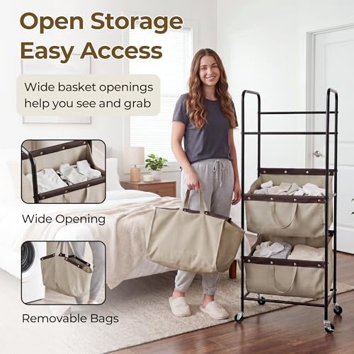 GRANNY SAYS 3 Tiered Laundry Sorter, Narrow Hamper Cart - Image 4
