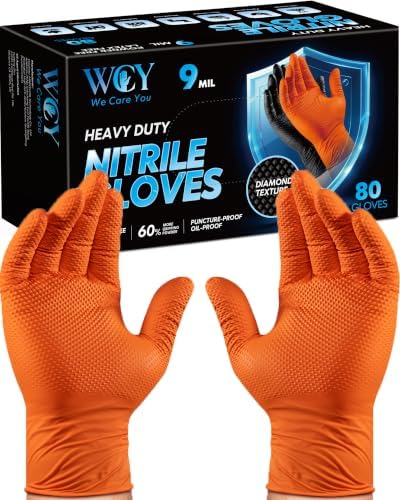 wcy 9 Mil Heavy Duty Disposable Nitrile Gloves, Diamond Grip by Unknown