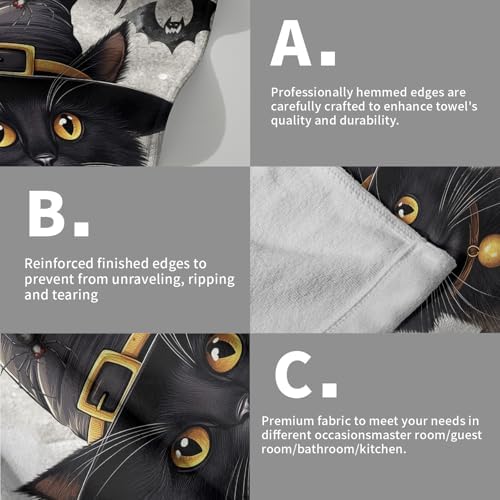 Halloween Kitchen Tea Dish Towels 2 Pack Black Witch Hat Cat Hand Towel Soft - Image 5