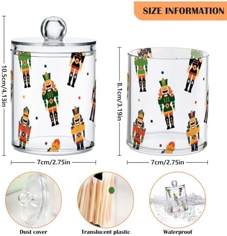 2 Pack Apothecary Jars Bathroom Christmas Nutcrackers Qtip Holder Dispenser - Image 3