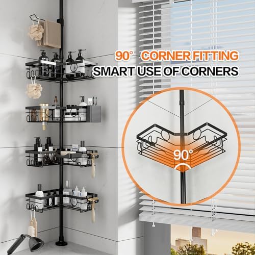 Corner Shower Caddy Tension Pole, Rustproof 4-Tier Adjustable 22-120 Inch - Image 4