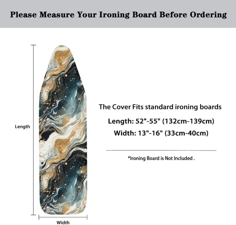 Watercolor Fluid Ironing Board Cover Blue Gold Marble Texture 15x54 Inch - Image 6
