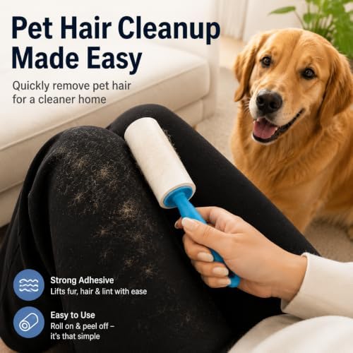 Pet Hair Remover Roller, Extra Sticky, 5 Rolls 450 Sheets, Dust Cover - Image 2