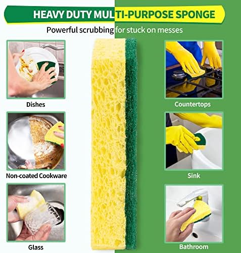 Heavy Duty Sponges, 12 Pack Cellulose Scrub Sponge, Dual-Sided Kitchen Sponge - Image 2