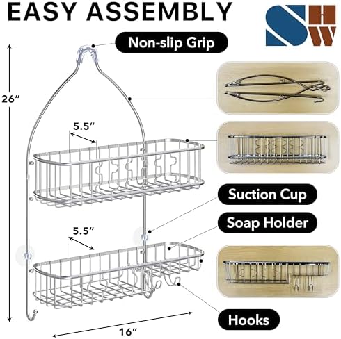 Simple Houseware Stainless Steel Hanging Shower Head Caddy Organizer - Image 3