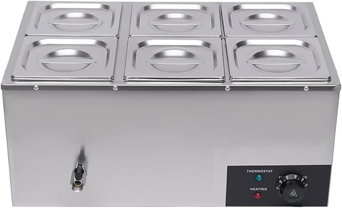 Commercial Bain Marie Food Warmer, 600W 6-Pan Electric Bain Marie Buffet Countertop Food Warmer, 19Qt Portable Steam Table Buffet Warmer 86-185℉ Temp Range for Catering, Restaurant, Hotel
