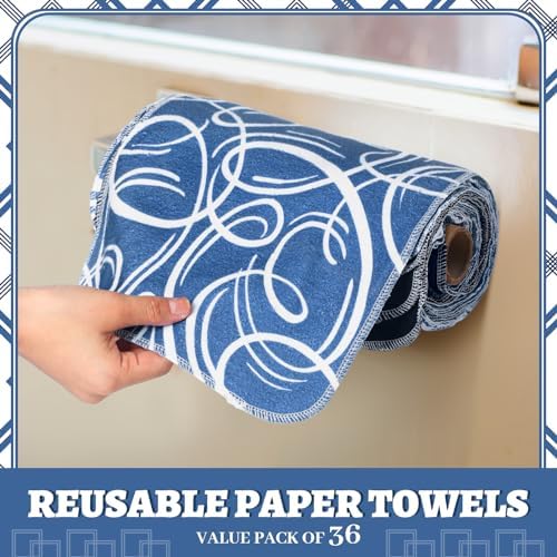 36 Pack Reusable Cloth Kitchen Paper Towels, Geometric Style - Image 2