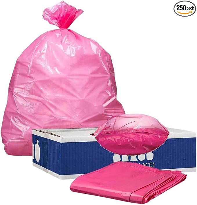 Plasticplace 12-16 Gallon Trash Bags │ 1.2 Mil │ Pink Garbage Can Liners │ 24” by Plasticplace