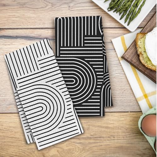 Abstract Boho Black and White Kitchen Towels, Minimalist Contemporary Dish Tea - Image 5