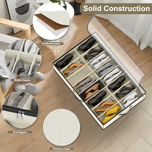 homyfort 32 Pairs Shoe Organizer Under Bed, Sturdy Underbed Shoe Storage Boxes - Image 2