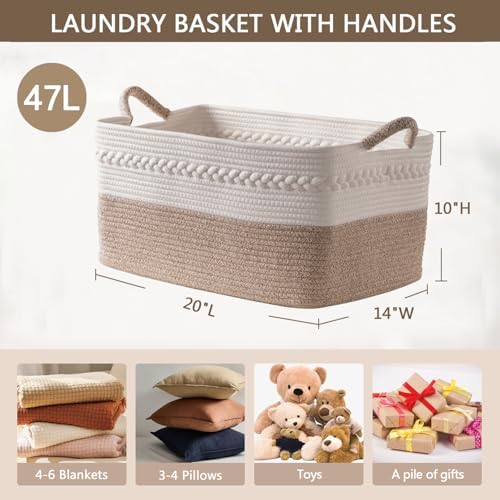 Decorative laundry basket with handles woven from natural cotton rope storage - Image 3