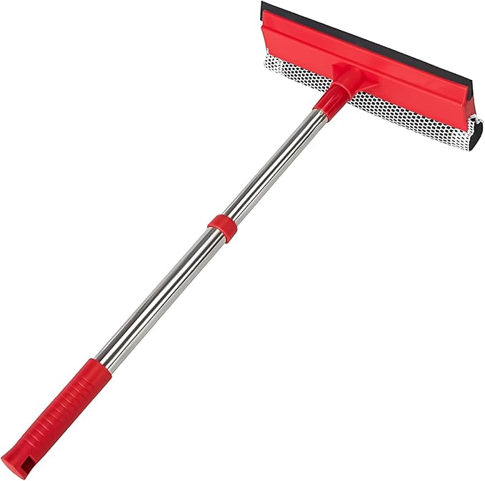 Window Squeegee with 15.7"-27.5" Retractable Stainless Steel Handle, 2-in-1 by Makelifeeasier