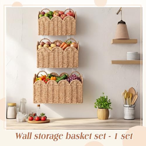 3 Pcs Wall Hanging Baskets, Natural Tan, Paper Cord - Image 4