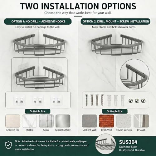Corner Shower Caddy, 201 Stainless Steel Bathroom Shelf Organizer, Wall Mounted - Image 6
