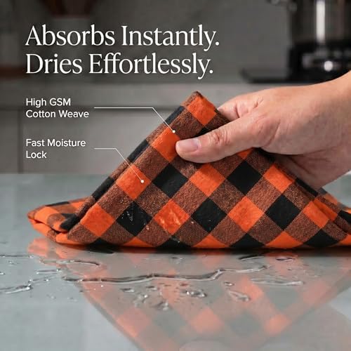 Urban Villa Kitchen Towels Cotton Dish Towels 20”x30” Orange Blk - Image 2