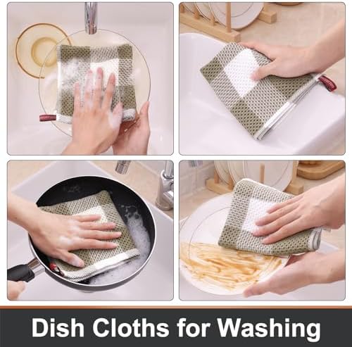 Mordimy Cotton Waffle Weave Dish Cloths, 6 Pack, Khaki & White - Image 4