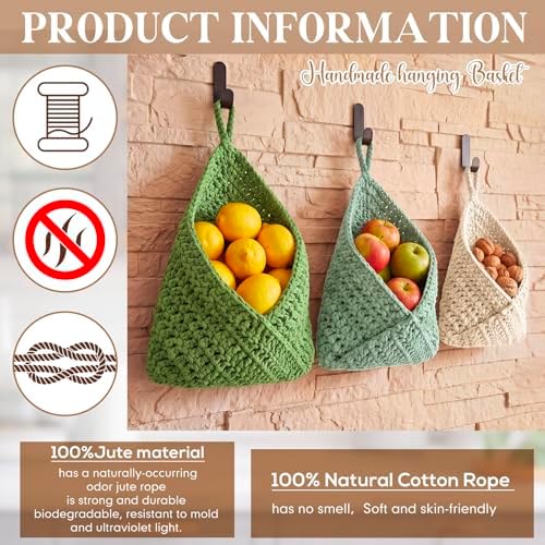 Honeydak 3 Hanging Baskets, Sage Color Palette, Cotton Rope - Image 6