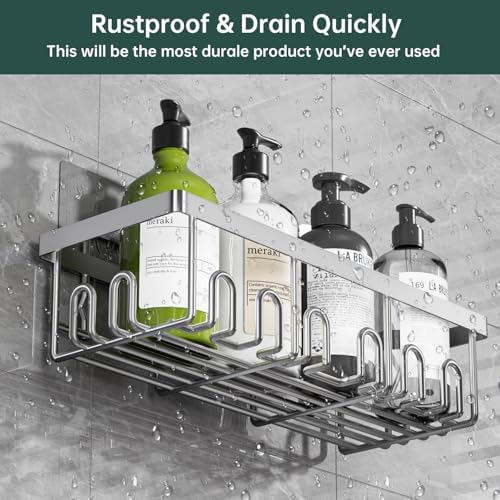 5-Pack Adhesive Shower Caddy for Bathroom & Home Decor Silver - Image 3