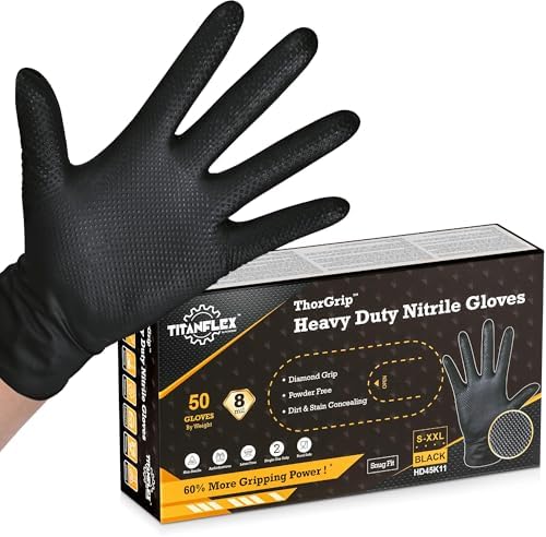TitanFlex Heavy Duty Black Industrial Nitrile Gloves by TitanFlexDisposableGloves