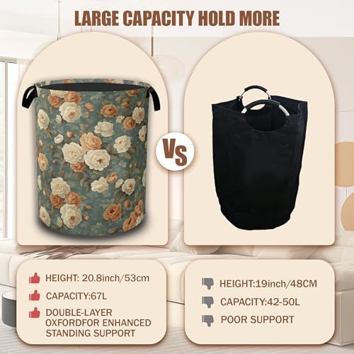 Vintage Rose Flower Laundry Hamper, Retro Floral Collapsible Laundry Baskets - Image 4