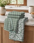 Miss Adola Reversible Microfiber Kitchen Towels Set of 2, Grid & Greenery by MissAdola
