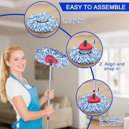 JEHONN Spin Mop Replacement Heads, Handle - Image 5