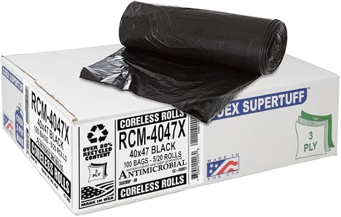Aluf Plastics 45 Gallon 1.5 MIL Black Heavy Duty Trash Bags - Image 2