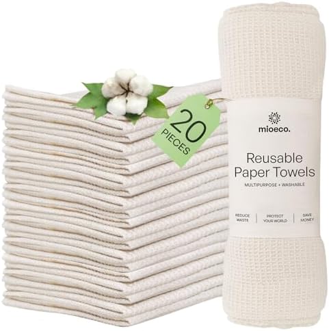 mioeco 20 Pack Reusable Kitchen Paper Towels, Organic Dish Cloths by MioEco-SustainableLiving