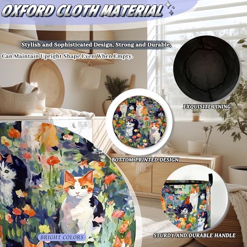 Watercolor Cats Laundry Hamper Oxford Cloth Basket 18.9"x16.5" - Image 6