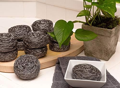 Stainless Steel Sponges Scourer Set with Handle 40 gram - Pack of 12 - Large Stainless Steel Scrubbers - Metal Scouring Pads - Stainless Steel Pot, Pan, Cast Iron Cleaner