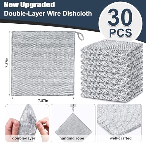 Navona 30 Pcs New Upgrade Steel Wire Dishcloth, Double-Layer Steel Wire - Image 2