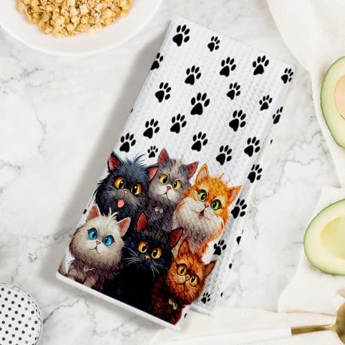 Jztco 2 Pcs Funny Cat Kitchen Towels, Cute Cat Gifts Reusable Hand Towels - Image 3