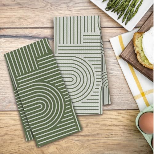 Abstract Boho Sage Green Kitchen Towels, Minimalist Contemporary Dish Tea Towels - Image 5