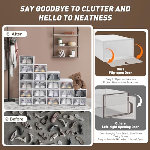 Clear Plastic Shoe Storage Boxes 20 Pack Stackable Shoe Cabinet Organizer - Image 6