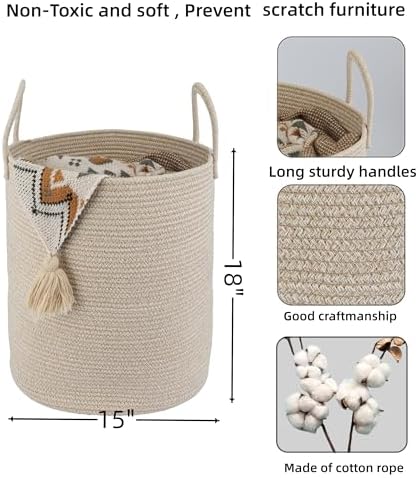 XUANGUO Cotton Rope Laundry Basket Hamper - Image 2