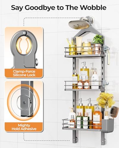 ODesign 3 Tier Adjustable Shower Caddy Hanging Over Head Anti-Swing Grey - Image 5