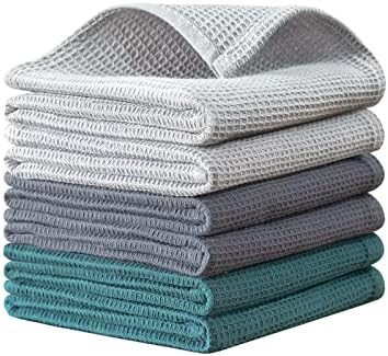 QUILTINA Dish Towels Set, 100% Cotton Waffle Weave Kitchen Towels 6 Pack by Quiltina