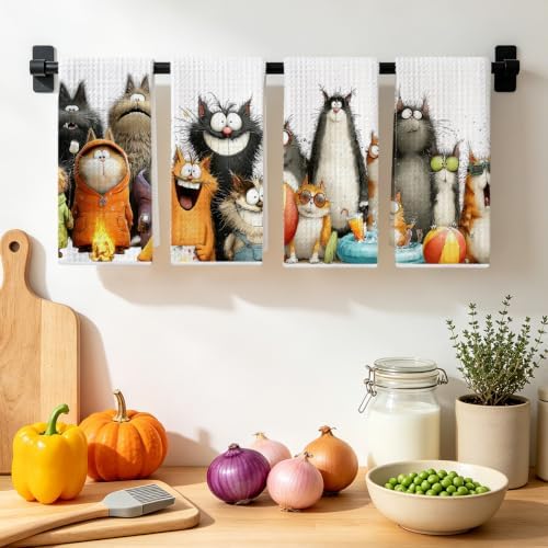 4 Pcs Cute Cat Kitchen Towels, Funny Cats Gifts Absorbent Hand Towels-06 - Image 4